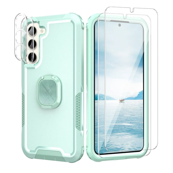 Petocase for Samsung Galaxy S23 Plus,with 2 Screen Protector & 2 Lens Protector Case Heavy Duty Full Body Shockproof Kickstand With 360° Ring Holder Support Car Mount,Green
