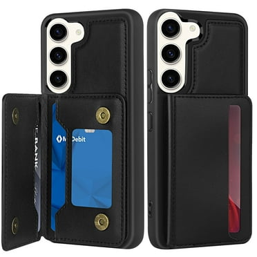 Petocase for Samsung Galaxy S23 Wallet Case with Card Holder for Girls Women,with 2 Screen Protectors & 2 Lens Protector Card Slots Double Magnetic Clasp Shockproof Cover,Black