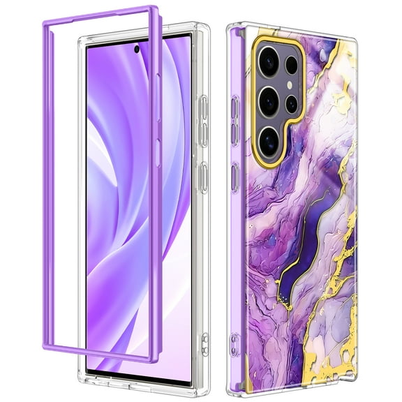 Petocase for Samsung Galaxy S24 Ultra 5G Case,Fashion Marble Pattern Slim Rugged Shockproof Protective Phone Cover for Women Girls Mens Boys,Deep Purple
