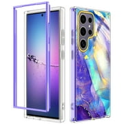 Petocase for Samsung Galaxy S24 Ultra 5G Case,Fashion Marble Pattern Slim Rugged Shockproof Protective Phone Cover for Women Girls Mens Boys,White Purple