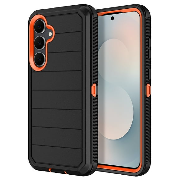 Petocase for Samsung Galaxy S25 FE 5G Case,Shockproof Rugged Full Body Protection Heavy Duty Dust/Drop Proof 3-Layer 6.7'' Cover Case,Stripe-Black Orange