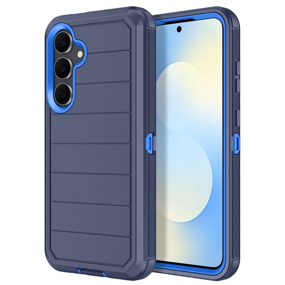 Petocase for Samsung Galaxy S25 FE 5G Case,Shockproof Rugged Full Body Protection Heavy Duty Dust/Drop Proof 3-Layer 6.7'' Cover Case,Stripe-Navy Blue