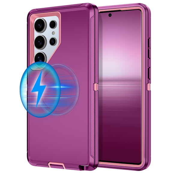Petocase for Samsung Galaxy S25 Ultra Case,Compatible with MagSafe,Military Grade Drop 3 Layer Protection Rugged Case,Magnetic Phone Cover for Galaxy S25 Ultra,Purple/Pink