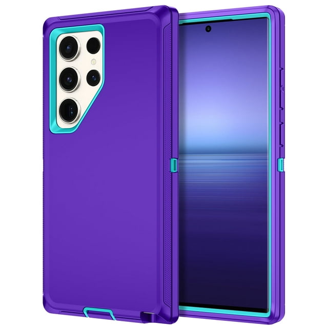 Petocase for Samsung Galaxy S24 Ultra Case,Shockproof Dust/Drop Proof 3-Layer Full Body Protection Rugged Heavy Duty Durable Case,Purple/Green