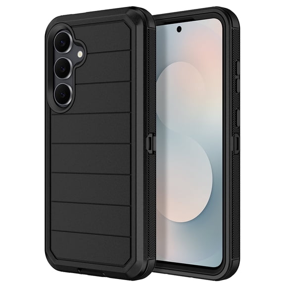 Petocase for Samsung Galaxy S25 FE 5G Case,Shockproof Rugged Full Body Protection Heavy Duty Dust/Drop Proof 3-Layer 6.7'' Cover Case,Stripe-Black