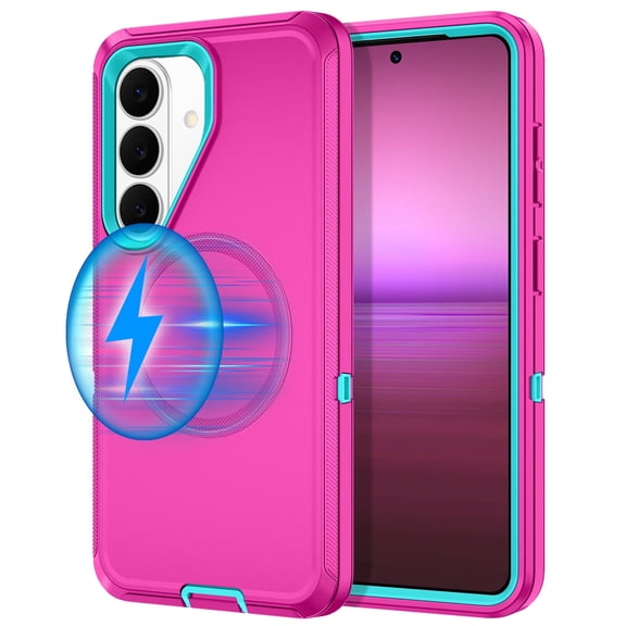 Petocase for Samsung Galaxy S26 Plus Case,Magnetic Military-Grade Drop 3 Layer Protection Rugged Phone Cover for Galaxy S26 Plus,Rose/Green
