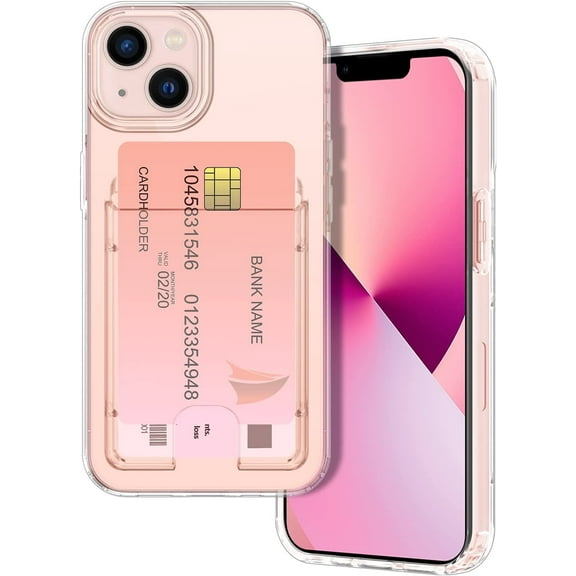 Petocase for iPhone 13/14 Wallet Case,Card Holder Slot Ultra Bling Slim Thin Clear Protective Phone Cover,Clear