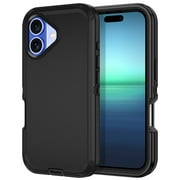 Petocase for iPhone 16 Plus Case,Shockproof Dust/Drop Proof 3 in 1 Full Body Rugged Heavy Duty Durable Cover,Black