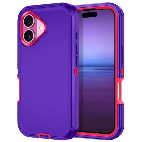 Petocase for iPhone 16 Plus Case,Shockproof Dust/Drop Proof 3 in 1 Full Body Rugged Heavy Duty Durable Cover,Purple/Pink