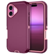 Petocase for iPhone 16 Plus Case,Shockproof Dust/Drop Proof 3 in 1 Full Body Rugged Heavy Duty Durable Cover,Red/Pink