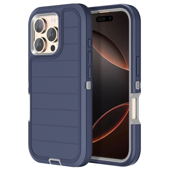 Petocase for iPhone 16 Pro Case,Heavy Duty Military Grade Anti-Drop/Dustproof Shockproof Protection Rugged Phone Case Cover,Navy/Gray