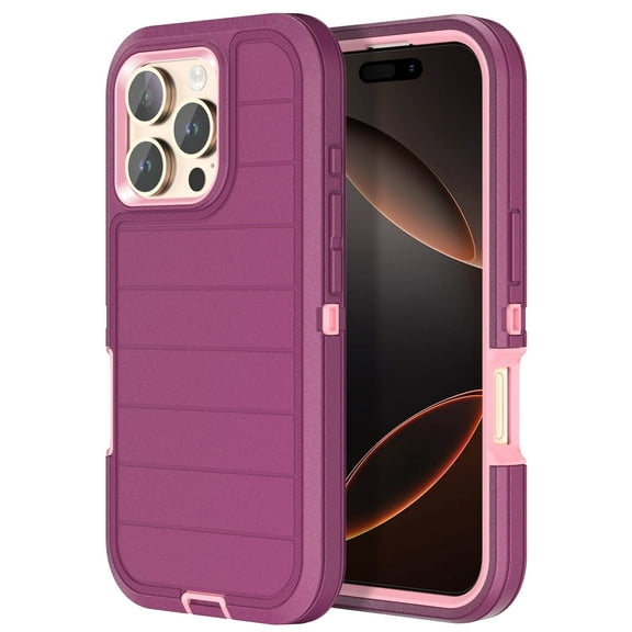 Petocase for iPhone 16 Pro Case,Heavy Duty Military Grade Anti-Drop/Dustproof Shockproof Protection Rugged Phone Case Cover,Red/Pink