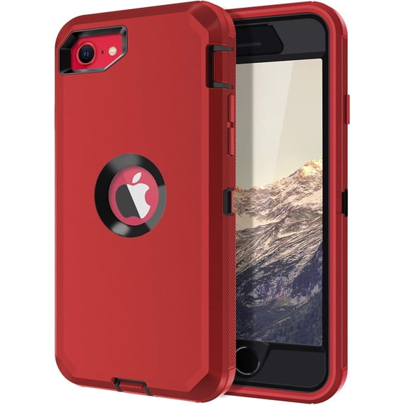 Petocase for iPhone SE 2022/2020 Case,Built-in Screen Protector Shockproof Dust/Drop Proof 3 in 1 Full Body Rugged Heavy Duty Durable Cover,Red/Black