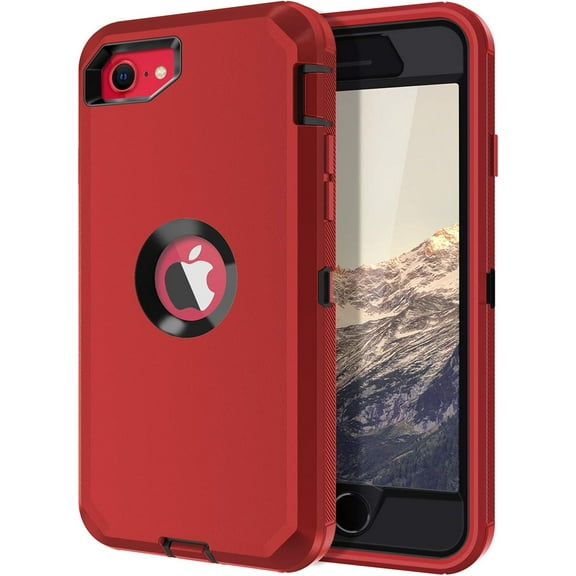 Petocase for iPhone SE 2022/2020 Case,Built-in Screen Protector Shockproof Dust/Drop Proof 3 in 1 Full Body Rugged Heavy Duty Durable Cover,Red/Black