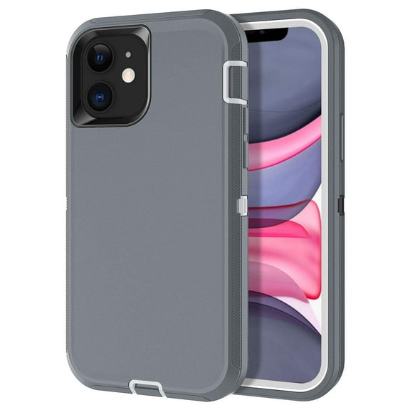 Petocase for iPhone 11 Case,Shockproof Dust/Drop Proof 3-Layer Full Body Protection [Without Screen Protector] Rugged Heavy Duty Cover Case,Grey/White