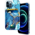 thumbnail image 1 of Petocase for iPhone 12/12 Pro Wallet Case,Card Holder Slot Ultra Bling Slim Thin Clear Flexible TPU Gel Rubber Soft Skin Silicone Protective Phone Cover,Blue Marble, 1 of 7