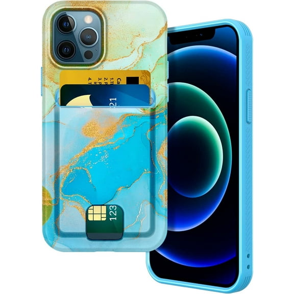 Petocase for iPhone 12/12 Pro Wallet Case,Card Holder Slot Ultra Slim Thin Flexible TPU Gel Rubber Soft Skin Silicone Protective Phone Cover,Mint Marble