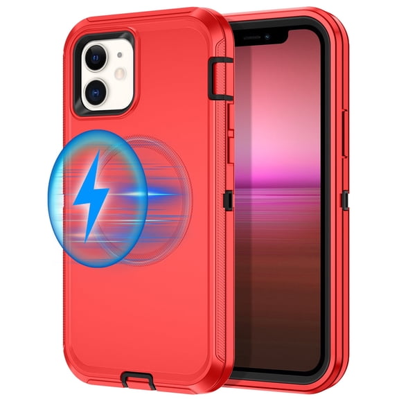 Petocase for iPhone 12 Case,iPhone 12 Pro Case,Compatible with Mag-Safe,Shockproof 3-Layer Protection Rugged Heavy Duty Cover for iPhone 12/12 Pro 6.1",Red Black
