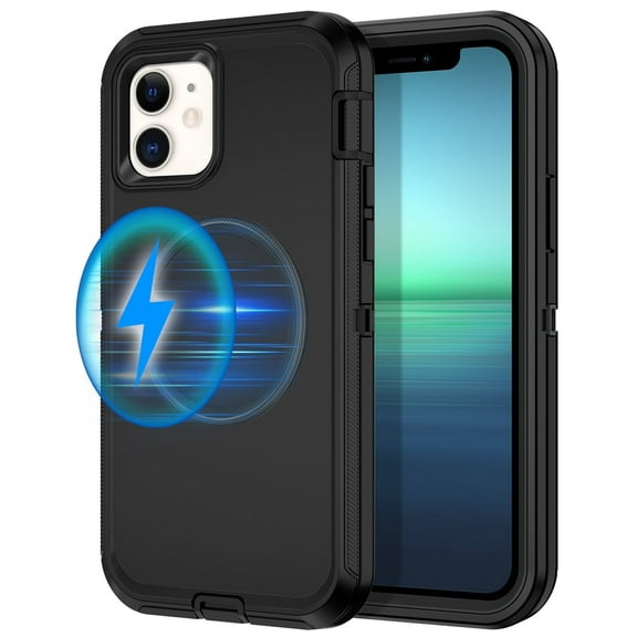 Petocase for iPhone 12 Case,iPhone 12 Pro Case,Compatible with MagSafe,Shockproof 3-Layer Protection Rugged Heavy Duty Cover Case for Apple iPhone 12/12 Pro 6.1",Black