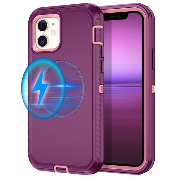 Petocase for iPhone 12 Case,iPhone 12 Pro Case,Compatible with MagSafe,Shockproof 3-Layer Protection Rugged Heavy Duty Cover Case for Apple iPhone 12/12 Pro 6.1",Purple/Pink
