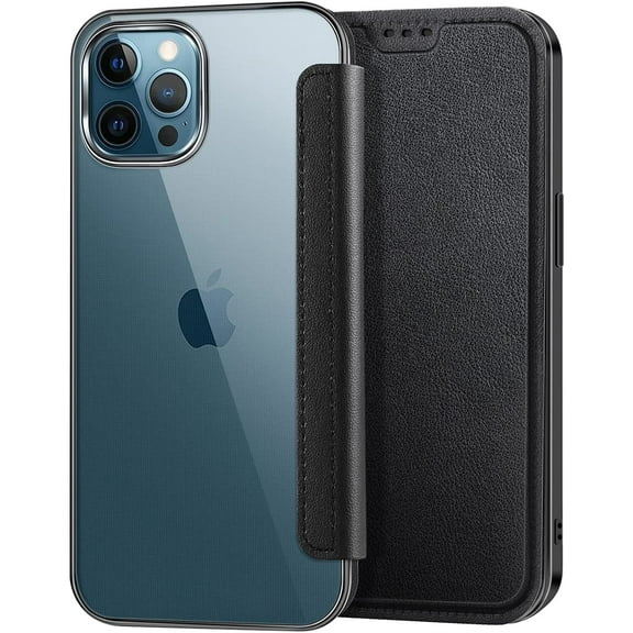 Petocase for iPhone 12 Pro Max Wallet Case,Thin Slim Folio Flip Case Premium Protective PU Leather Wallet Case with Card Slot Clear Soft TPU Phone Cover,Black