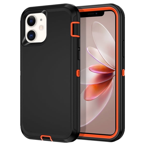 Petocase for iPhone 12/iPhone 12 Pro Case,Shockproof Rugged Full Body Protection Heavy Duty Dust/Drop Proof 3-Layer Cover Case for iPhone 12/iPhone 12 Pro Case 6.1 inch 2020,Black/Orange