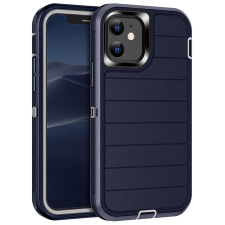 Petocase for iPhone 12/iPhone 12 Pro Case,Shockproof Rugged Full Body Protection Heavy Duty Dust/Drop Proof 3-Layer Cover Case for iPhone 12/iPhone 12 Pro Case 6.1 inch 2020,Blue/Gray
