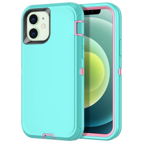 Petocase for iPhone 12/iPhone 12 Pro Case,Shockproof Rugged Protection Heavy Duty Dust/Drop Proof 3-Layer Cover Case for iPhone 12/iPhone 12 Pro Case 6.1 inch 2020,Green/Pink