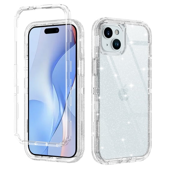 Petocase for iPhone 13/14/15 Clear Case (6.1"),Heavy Duty Drop Protection Rugged Shockproof/Dust Proof 3-Layer Military Protective Tough Durable Cover for iPhone 13/14/15,Glitter Clear