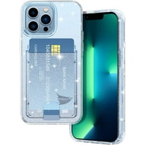 Petocase for iPhone 13 Pro Wallet Case,Card Holder Slot Ultra Bling Slim Thin Clear Flexible TPU Gel Rubber Soft Skin Silicone Protective Phone Cover,Glitter Clear