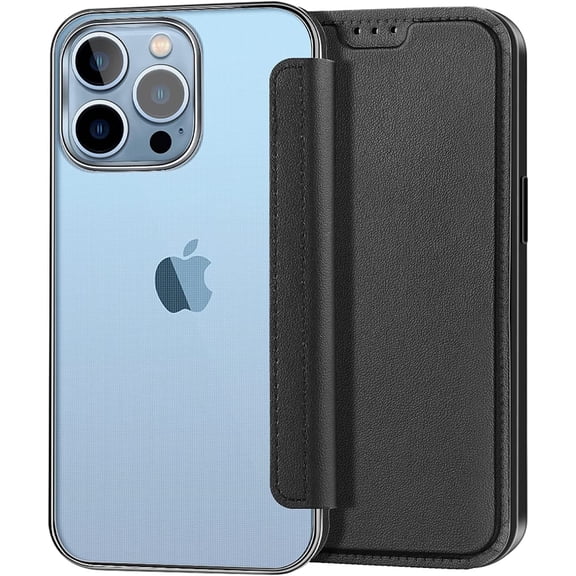 Petocase for iPhone 13 Pro Wallet Case,Thin Slim Folio Flip Case Premium Protective PU Leather Wallet Case with Card Slot Clear Soft TPU Back Phone Cover,Black