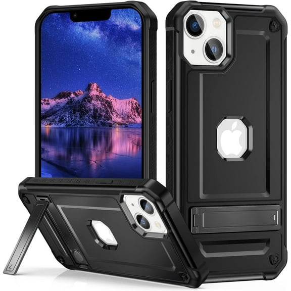 Petocase for iPhone 14 Plus Case with Stand Rugged Slim Snug Fit Hybrid Matte Design Military Drop Protection Hard Shockproof Bumper Kickstand Phone Cover for iPhone 14 Plus,Black