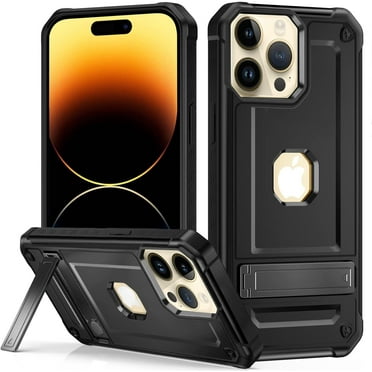 Petocase for iPhone 14 Pro Max Case with Stand Rugged Slim Snug Fit Hybrid Matte Design Military Drop Protection Hard Shockproof Bumper Kickstand Phone Cover,Black
