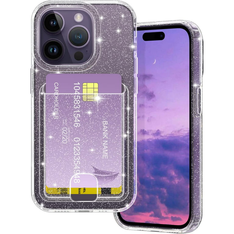 Petocase for iPhone 13 Pro Wallet Case,Card Holder Slot Ultra Bling Slim  Thin Clear Flexible TPU Gel Rubber Soft Skin Silicone Protective Phone Case