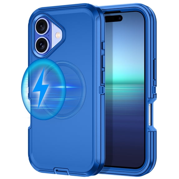 Petocase For iPhone 16 6.1 inch Case,Compatible with MagSafe,Heavy Duty Three-Layer Rugged Protection Shockproof Protective Tough Phone Magnetic Cover,Rose Navy Blue