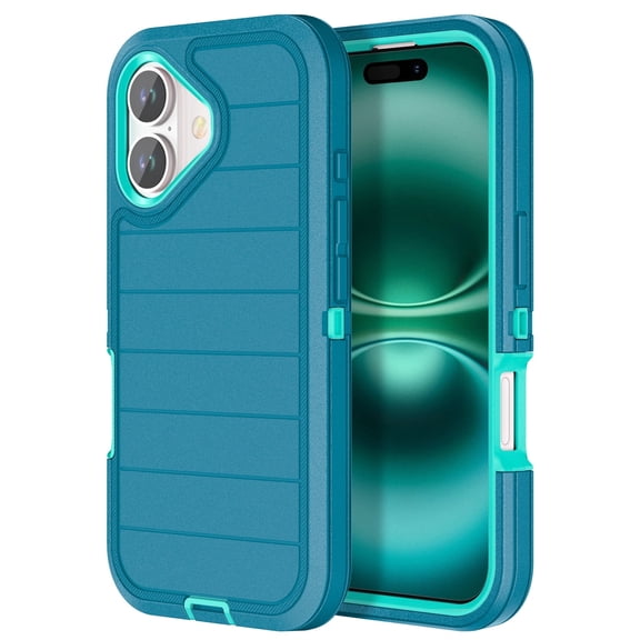 Petocase for iPhone 16 Case,Heavy Duty Protection Shockproof Military Grade 3 in 1 Rugged Anti-dust DropProof Silicone Rubber with Hard PC Phone Cover for iPhone 16 6.1'' 2024 Released,Light Blue
