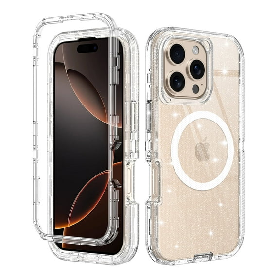 Petocase for iPhone 16 Pro Case,Clear [Non Yellowing] [Compatible with MagSafe] Shockproof Full Body Protection Rugged Heavy Duty Cover Case for iPhone 16 Pro 6.3",Clear Glitter