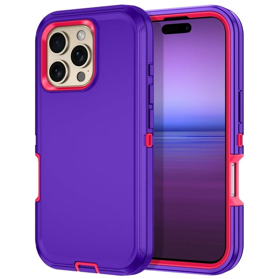 Petocase For iPhone 16 Pro Case,Shockproof Rugged Full Body Protection Heavy Duty Dust/Drop Proof 3-Layer Cover Case for iPhone 16 Pro 6.3'' 2024,Purple/Pink