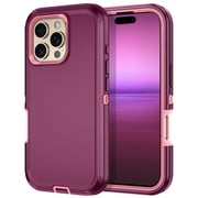 Petocase For iPhone 16 Pro Case,Shockproof Rugged Full Body Protection Heavy Duty Dust/Drop Proof 3-Layer Cover Case for iPhone 16 Pro 6.3'' 2024,Red/Pink