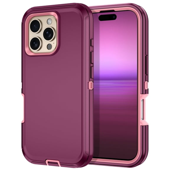 Petocase For iPhone 16 Pro Case,Shockproof Rugged Full Body Protection Heavy Duty Dust/Drop Proof 3-Layer Cover Case for iPhone 16 Pro 6.3'' 2024,Red/Pink
