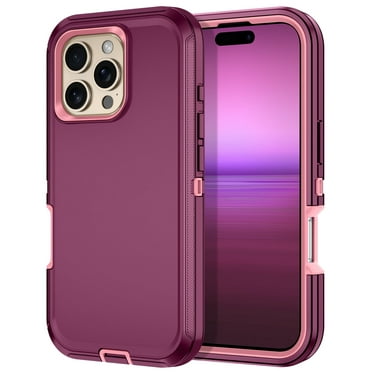 Petocase For iPhone 16 Pro Case,Shockproof Rugged Full Body Protection Heavy Duty Dust/Drop Proof 3-Layer Cover Case for iPhone 16 Pro 6.3'' 2024,Red/Pink