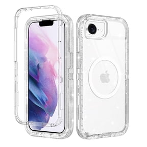 Petocase for iPhone 16e Case,Compatible with MagSafe,Shockproof Military-Grade Protection Cover,Slim Anti-Yellowing and Anti-Scratch Magnetic Phone Case for iPhone 16e 6.1'' 2025,,Glitter Clear