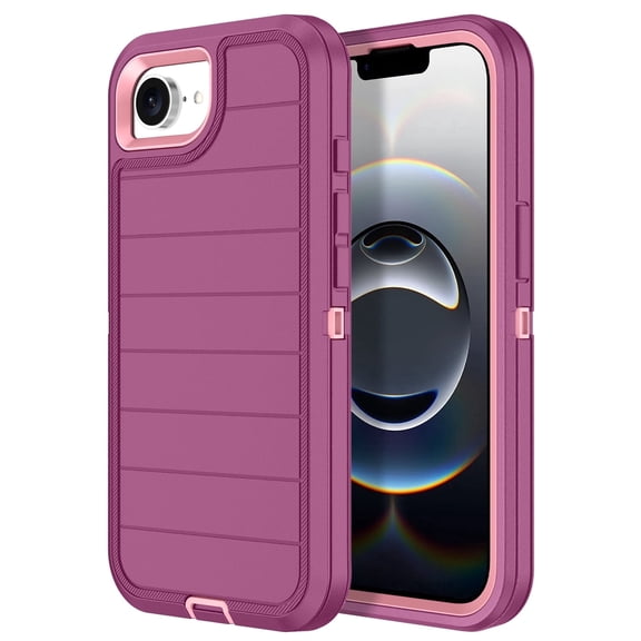 Petocase Case For iPhone 16e (2025) / iPhone 17e (2026) Case,Stripe Heavy Duty Shockproof Dust/Drop Poof 3 Layers Protection Rugged Cover Case 6.1 inch,Purple/Pink