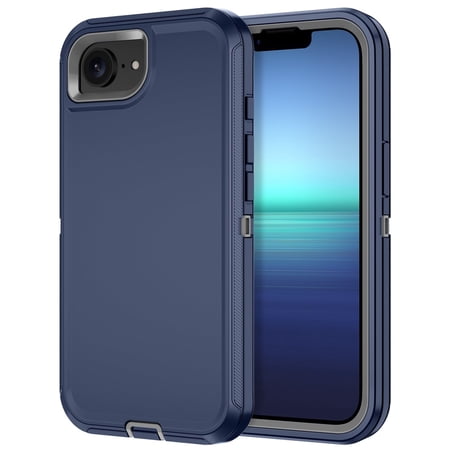 Petocase For iPhone 16e Case (2025) / iPhone 17e Case (2026),3-Layer Shockproof Military-Grade Protection Rugged Heavy Duty Durable Phone Cover Case 6.1 inch,Navy/Gray