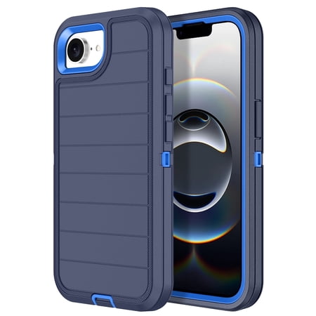 Petocase For iPhone 16e Case,Stripe Heavy Duty Shockproof Dust/Drop Poof 3 Layers Protection Rugged Cover Case for iPhone 16e 2025 6.1",Navy/Blue