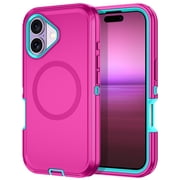 Petocase For iPhone 17 Case,Compatible with Mag-safe,Drop 3 Layer Protection Rugged Case,Magnetic Phone Cover for iPhone 17 6.3 inch,Rose Red/Green