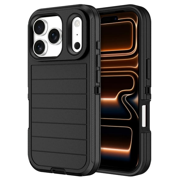 Petocase for iPhone 17 Pro Case,Shockproof Rugged Protection [No Screen Protector] Heavy Duty Dust/Drop Proof 3-Layer Durable Phone Cover for iPhone 17 Pro 6.3'' Case,Black-Stripe