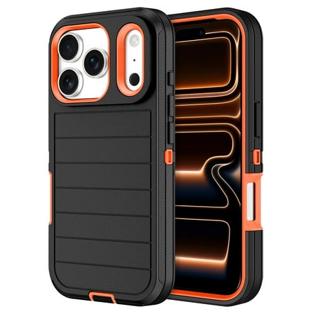 Petocase for iPhone 17 Pro Case,Shockproof Rugged Protection [No Screen Protector] Heavy Duty Dust/Drop Proof 3-Layer Durable Cover for iPhone 17 Pro 6.3'' Case,Black/Orange
