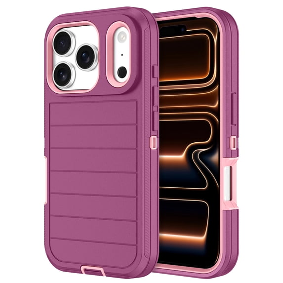 Petocase Case for iPhone 18 Pro Max (2026) / iPhone 17 Pro Max Case (2025),Stripe Shockproof Rugged Protection Heavy Duty Dust/Drop Proof 3-Layer Durable 6.9'' Phone Case,Red/Pink