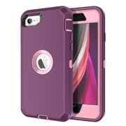 Petocase for iPhone SE 2022/2020 Case Built-in Screen Protector Shockproof Dust/Drop Proof 3 in 1 Full Body Rugged Heavy Duty Durable Cover for iPhone SE 3rd/2nd Gen 4.7, Purple/Pink